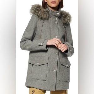 Marc New York Faux Fur Trim Hooded Duffle Coat